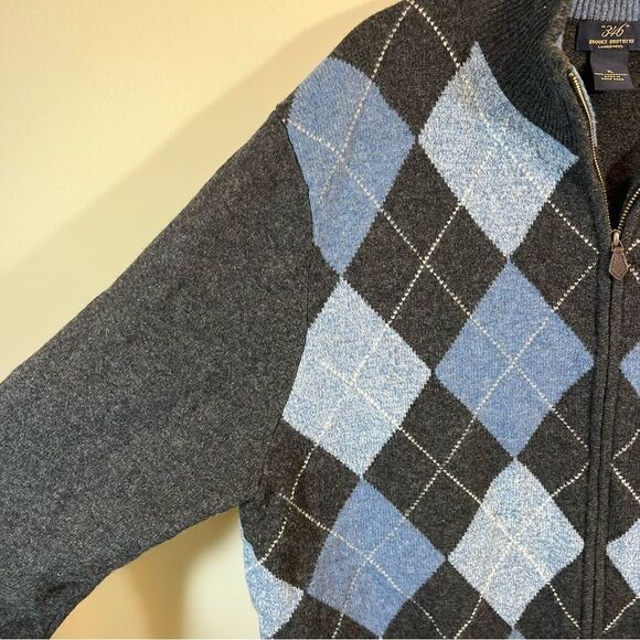 Brooks Brothers Men’s Gray Blue Argyle Lambswool Zip Up Sweater XL - Picture 5 of 11